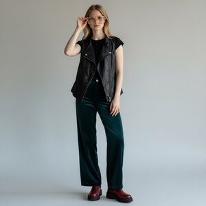 Rachel Roy Black leather Moto vest Jacket edgy rocker
Steampunk